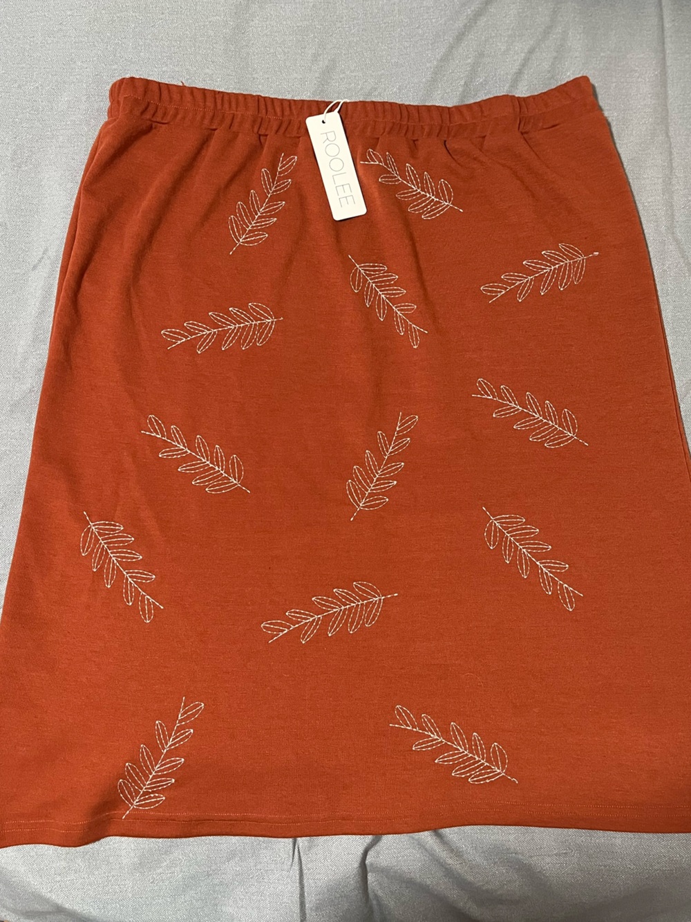 NWT Roolee Burnt Orange Leaf-Embroidered Knit A-Line Skirt